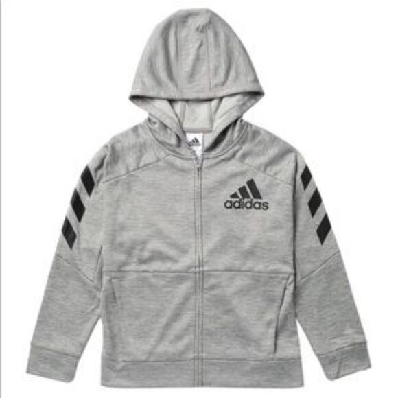 Adidas Melange Zip Up Hoodie in Heathered Grey - Picture 1 of 8